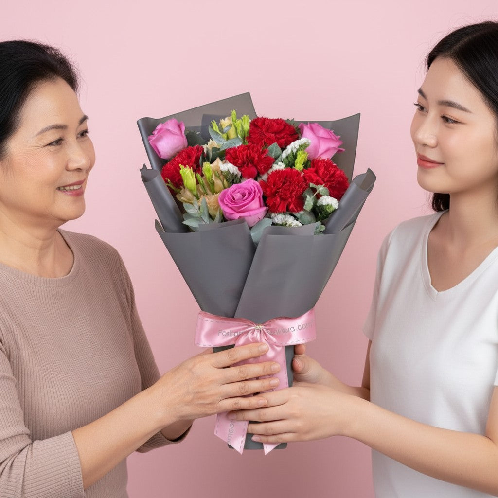 MD02 Warm Devotion - Carnations & Rose Flower Bouquet