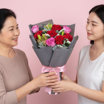 MD02 Warm Devotion - Carnations & Rose Flower Bouquet