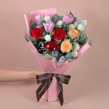 MD10 Growing Love - Tulip & Carnation Flower Bouquet