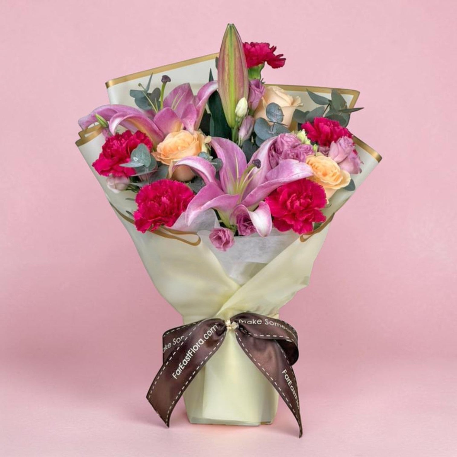 MD14 Full of Love - Pink Lily & Peach Rose Flower Bouquet