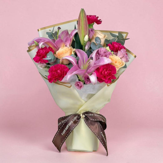 MD14 Full of Love - Pink Lily & Peach Rose Flower Bouquet