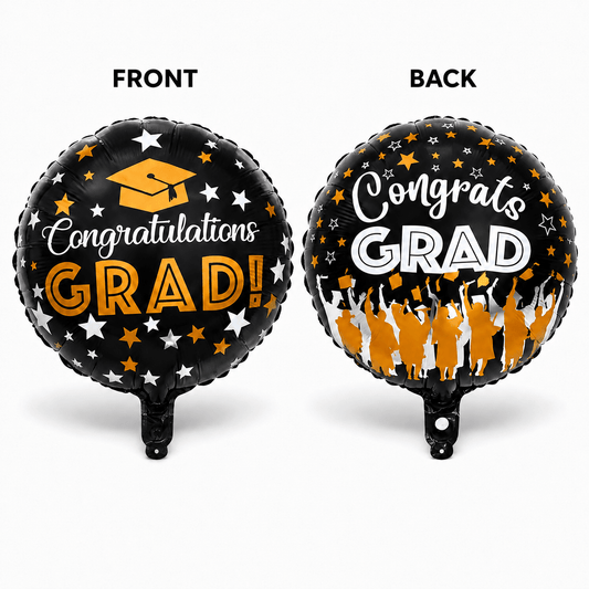 Black & Gold Graduation Double-Sided Foil Balloon