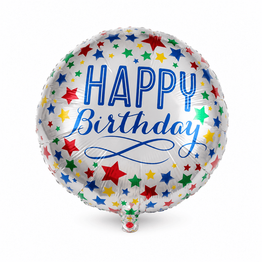 Silver Multicolour Stars “Happy Birthday” Foil Balloon